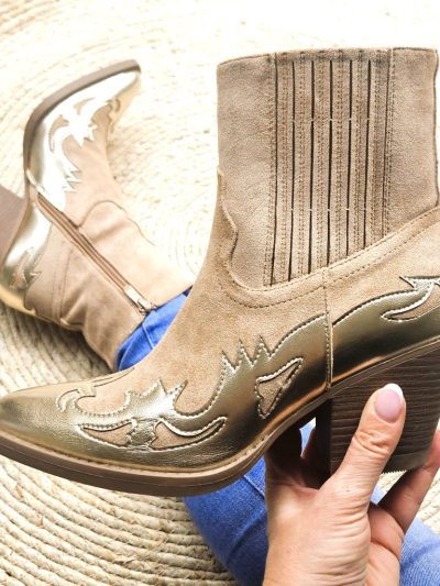 dames-enkellaarzen-taupe-beige-goud-yare-cowboyboots