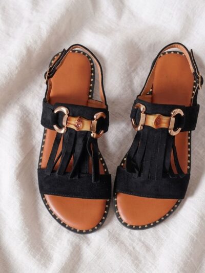 marais-sandalen-met-franjes-zwart