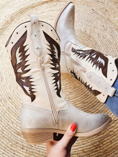 dames-western-laarzen-zilver-beige